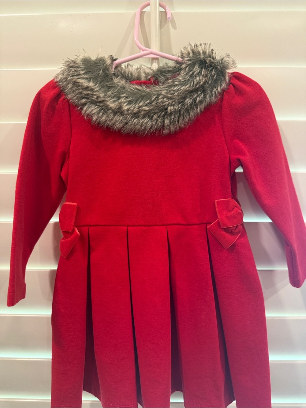 Janie and Jack Red Dress with Faux Fur Collar